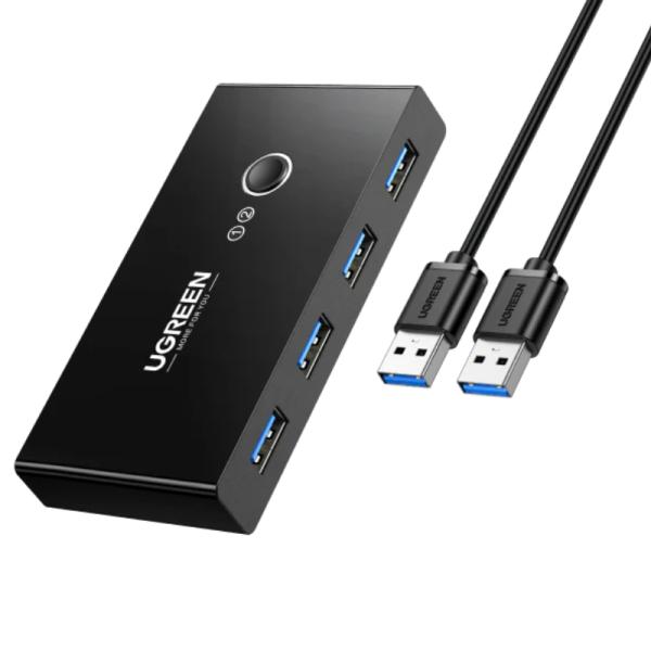 HUB KVM UGREEN US216 2 ENTRADAS Y 4 SALIDAS USB-A 6 PUERTOS 480MBPS INCLUYE DOS CABLES USB-A 3.0 30768