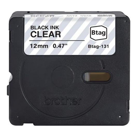 CINTA DE ETIQUETADO BROTHER BTAG131 12MM X 4M COMPATIBLE CON P-TOUCH NEGRO SOBRE FONDO TRANSPARENTE