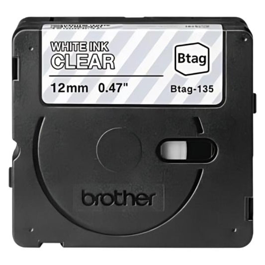 CINTA DE ETIQUETADO BROTHER BTAG135 12MM X 4M COMPATIBLE CON P-TOUCH BLANCO SOBRE FONDO TRANSPARENTE