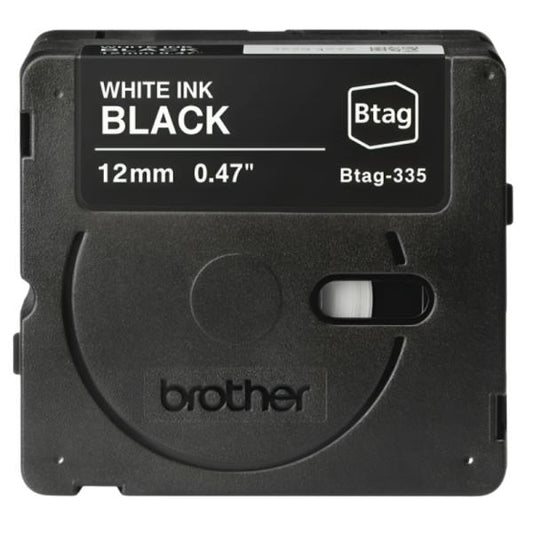 CINTA DE ETIQUETADO BROTHER BTAG335 12MM X 4M COMPATIBLE CON P-TOUCH BLANCO SOBRE FONDO NEGRO