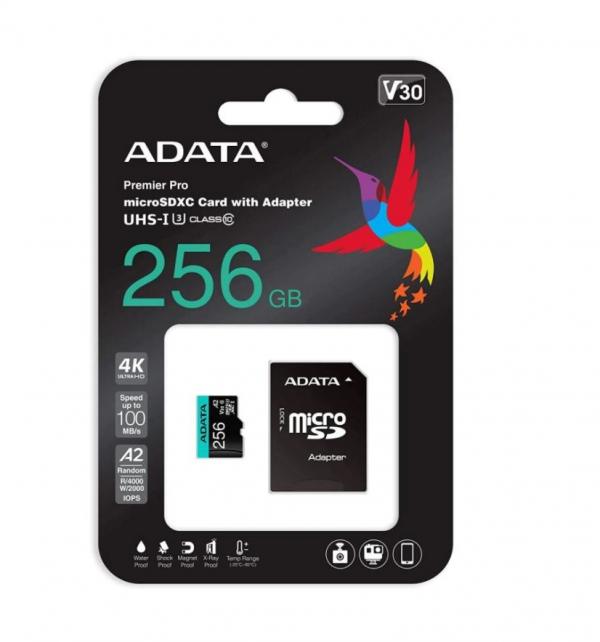 MEMORIA MICRO SD 256GB CLASE 10 ADATA COMPATIBLE CON DRONES Y NINTENDO AUSDX256GUI3V30SA2-RA1